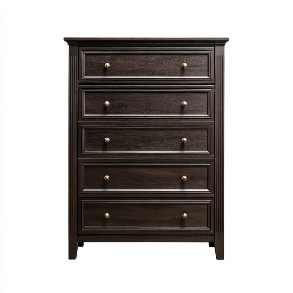 Cómoda de madera 80x40x120 cm con 5 cajones - Color Marrón Oscuro - Diseño Clásico
