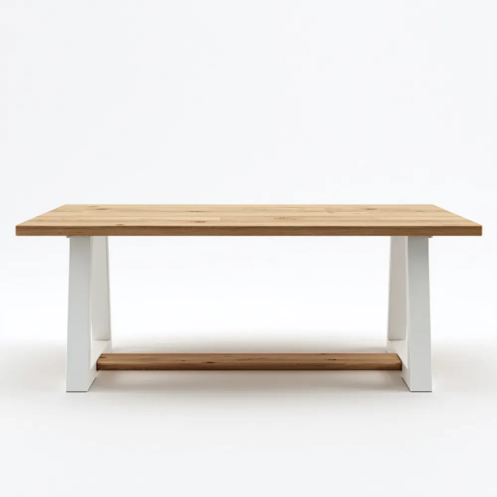 Mesa de comedor 200x90x75 cm Madera de roble/Metal - Blanco/Natural - Diseño contemporáneo