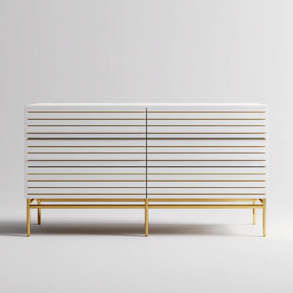 Cómoda de Madera y Metal 120x40x80 cm – Blanco/Dorado – Diseño Moderno