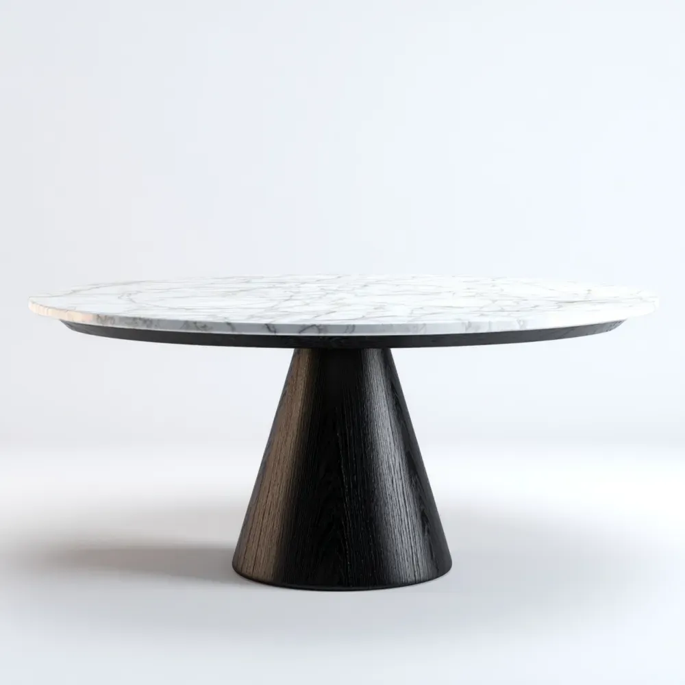 Mesa de comedor redonda de mármol 110x110x75 cm - Blanco/Negro