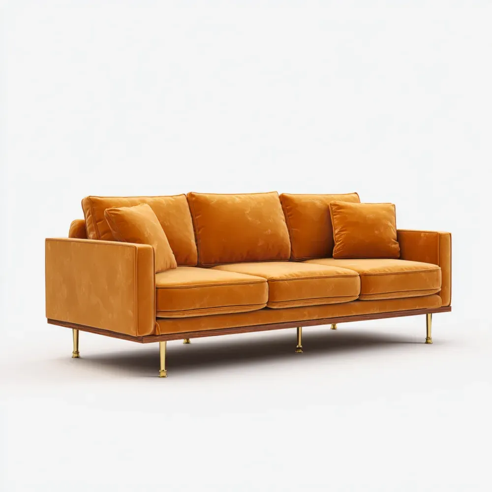 Sofá de tres plazas Terciopelo 200x85x75 cm - Mostaza - Diseño Moderno