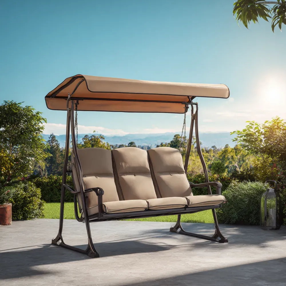 Columpio de Jardín Metálico 3 Plazas 200x120x170 cm - Beige - Diseño Moderno