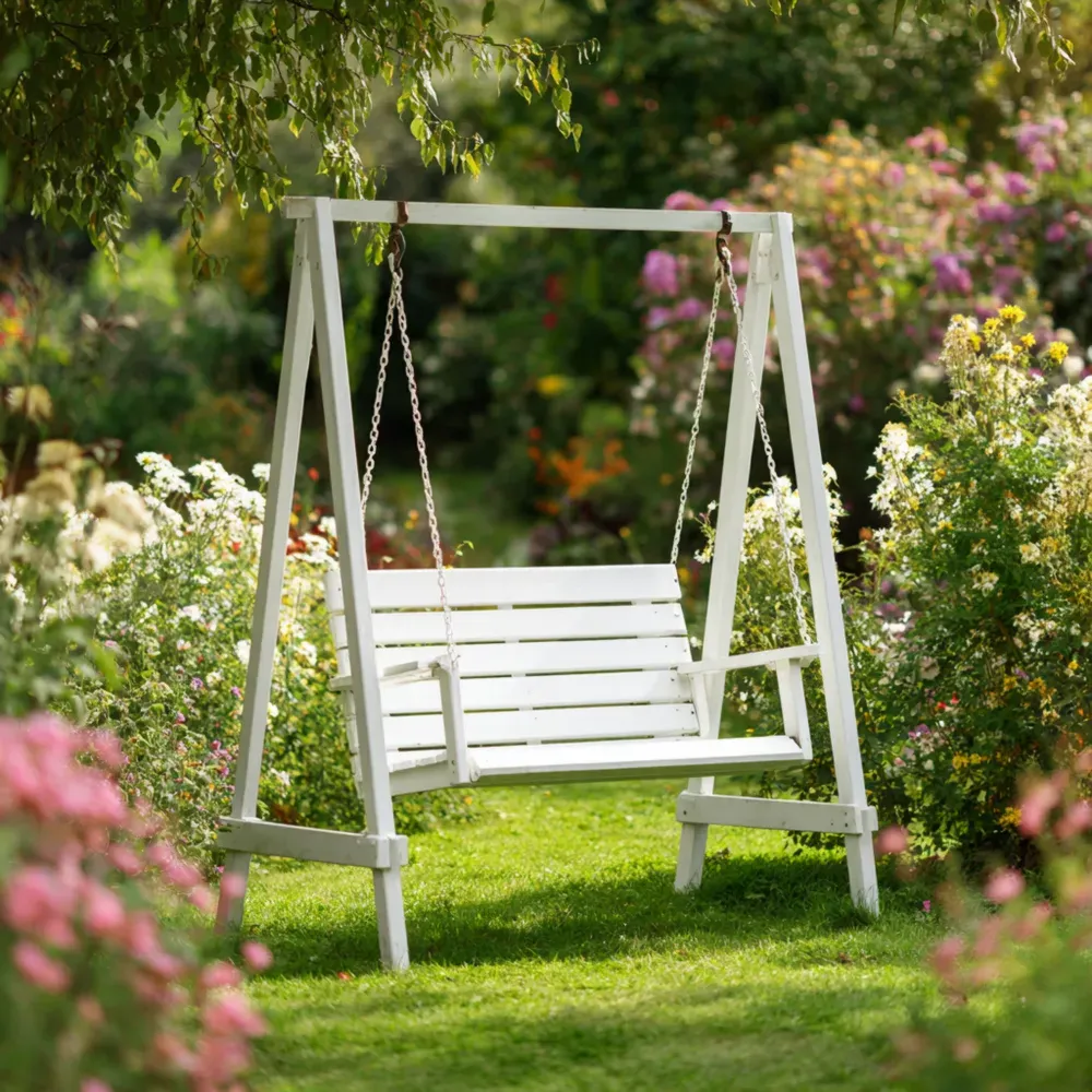 Columpio de jardín Madera 120x60x150 cm - Blanco - Diseño Clásico