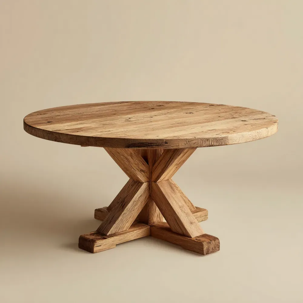 Mesa de comedor redonda madera maciza 120x120x75 cm – Diseño rústico