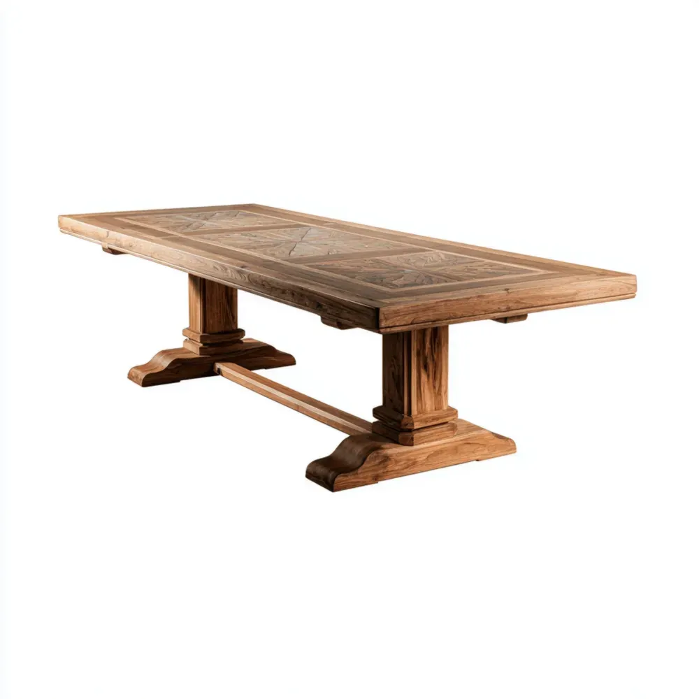 Mesa de comedor de Madera Maciza 250x100x75 cm - Natural - Diseño Clásico