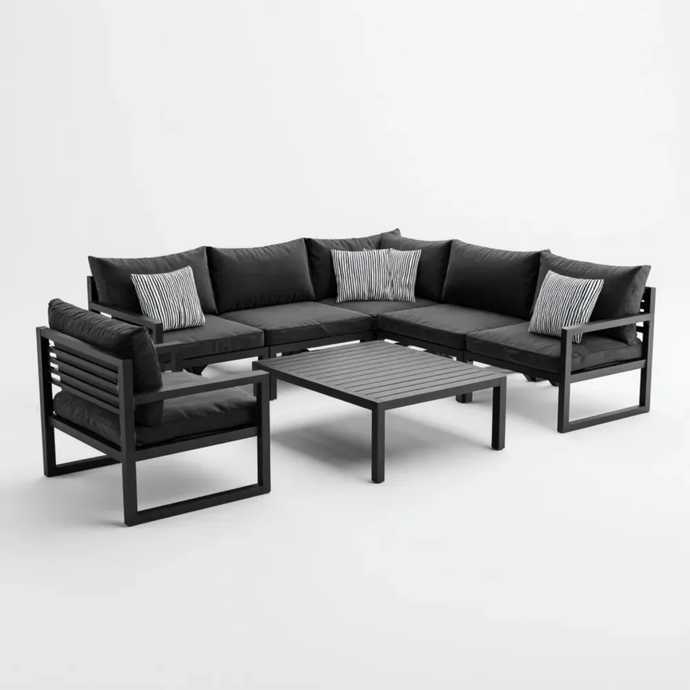 Conjunto de Sofá Modular de Jardín 250x250x70 cm - Negro - Metal y Tela Contemporáneo