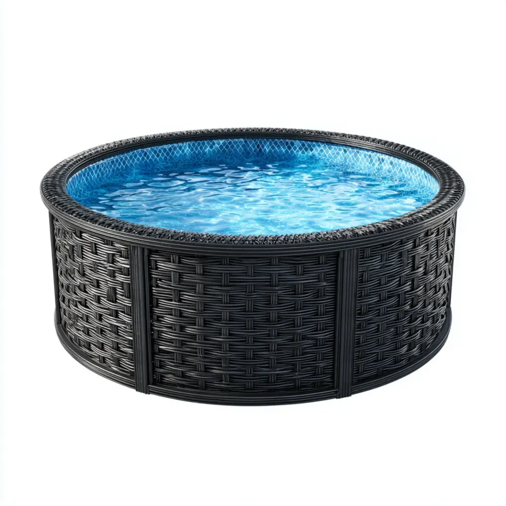 Piscina Redonda de Rattan Sintético 300x300x76 cm – Negro – Diseño Moderno