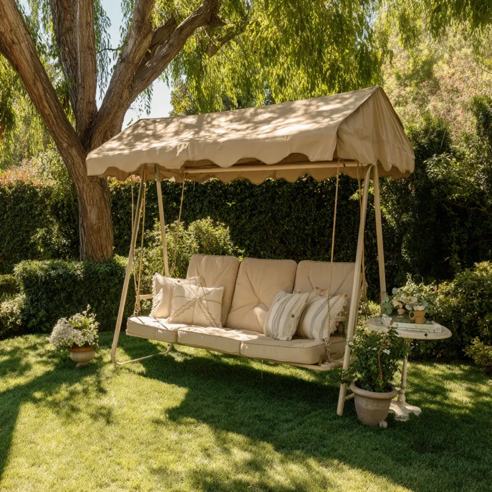 Columpio de Jardín con Toldo 3 Asientos 200x120x170 cm – Beige – Diseño Moderno