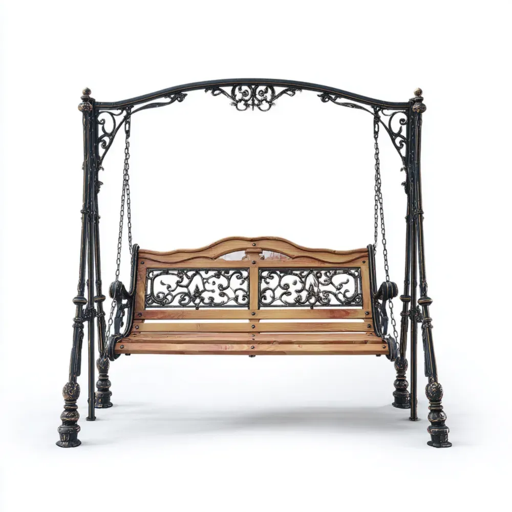 Columpio de Jardín Metal Madera 150x120x210 cm - Diseño Clásico Marrón/Negro