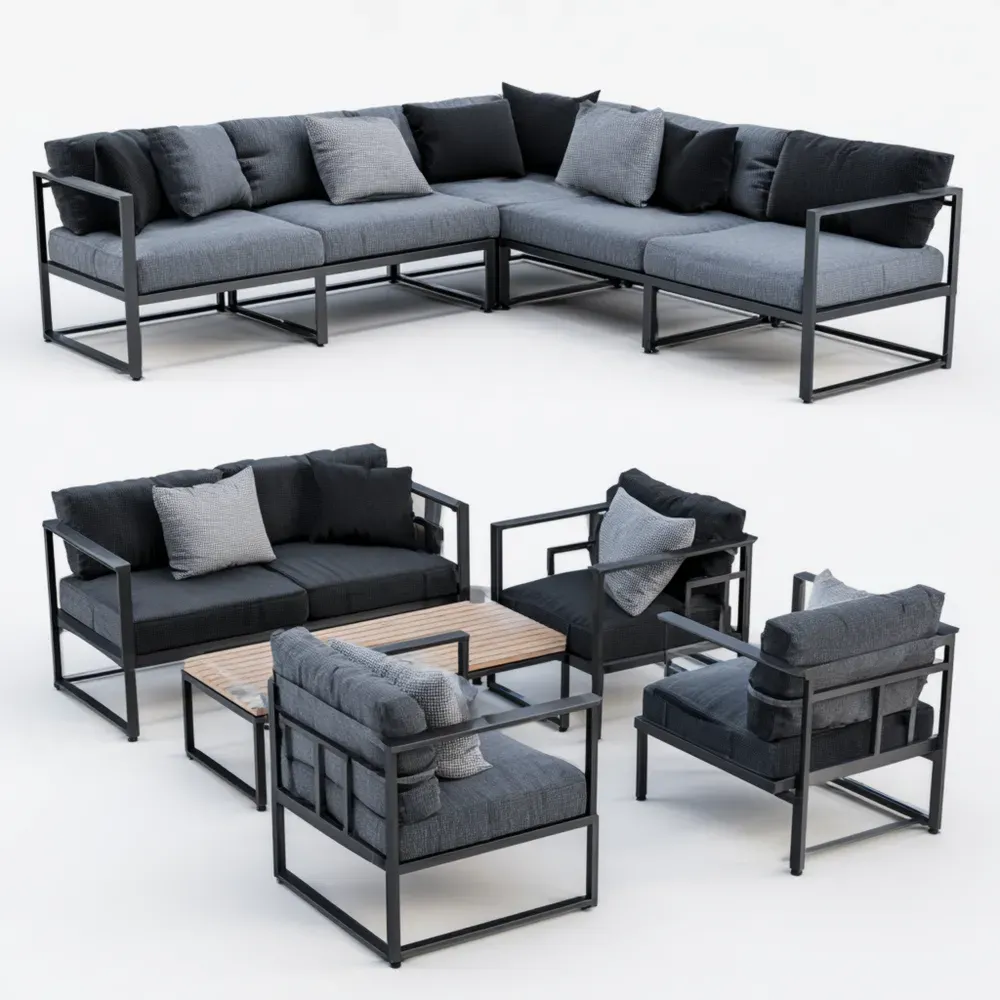 Conjunto de Sofá de Jardín Modular de Aluminio 230x80x70 cm Gris/Negro – Diseño Moderno