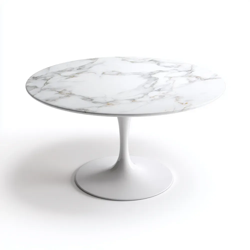 Mesa de Comedor de Mármol Redonda 120x120x75 cm - Blanco - Diseño Moderno