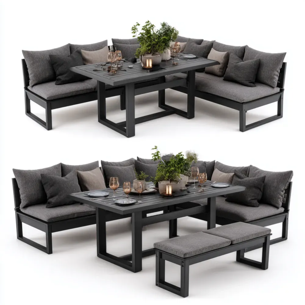Conjunto de Sofá de Jardín Esquinero Aluminio 180x80x70 cm – Gris Oscuro – Diseño Moderno