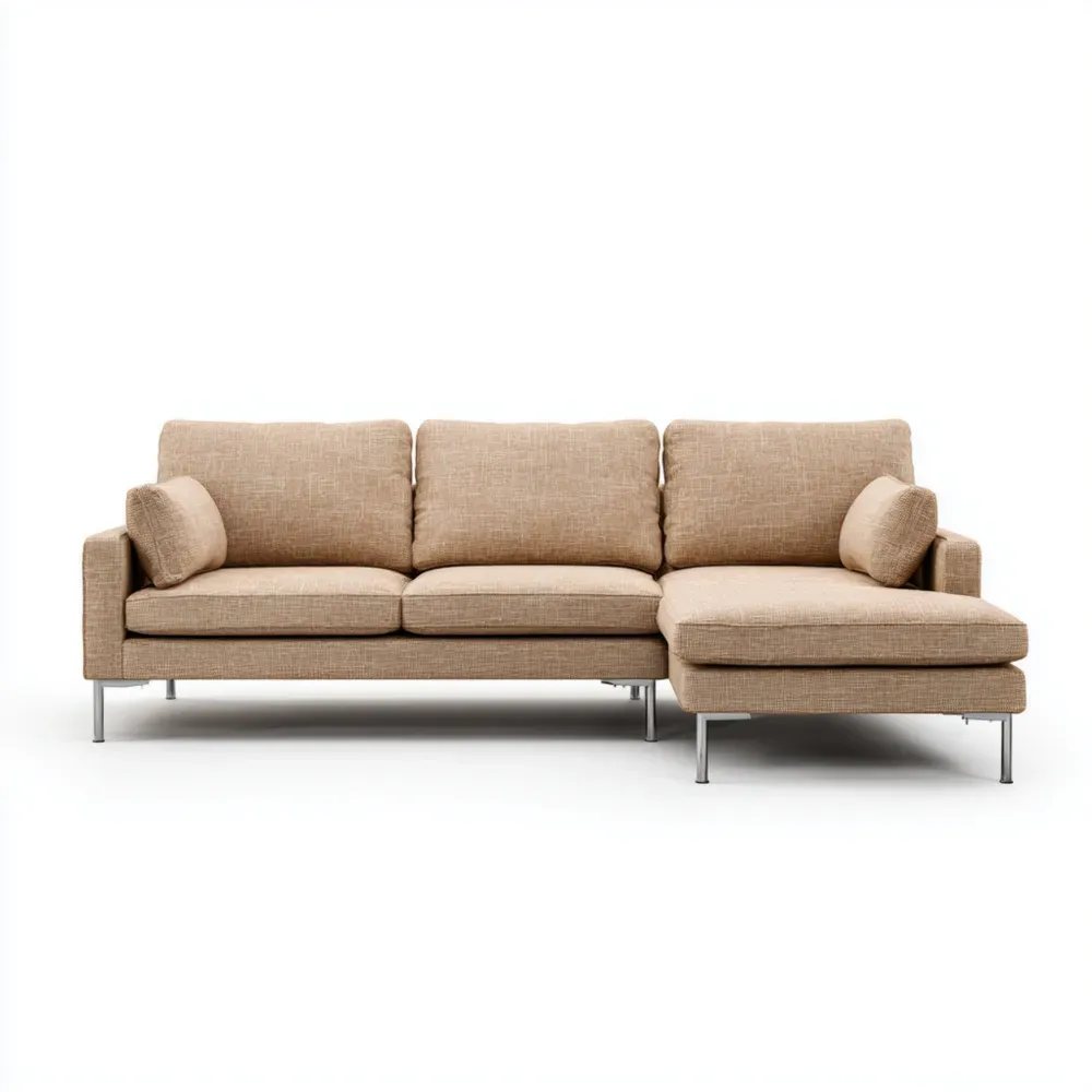 Sofá seccional tapizado en tela 250x85x90 cm – Beige – Diseño moderno