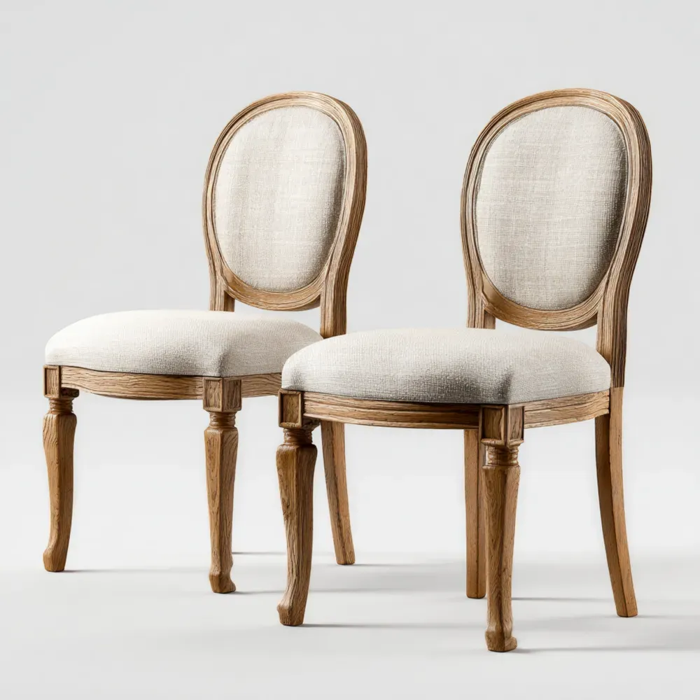 Sillas de comedor tapizadas en lino 46x50x94 cm – Beige – Estilo clásico