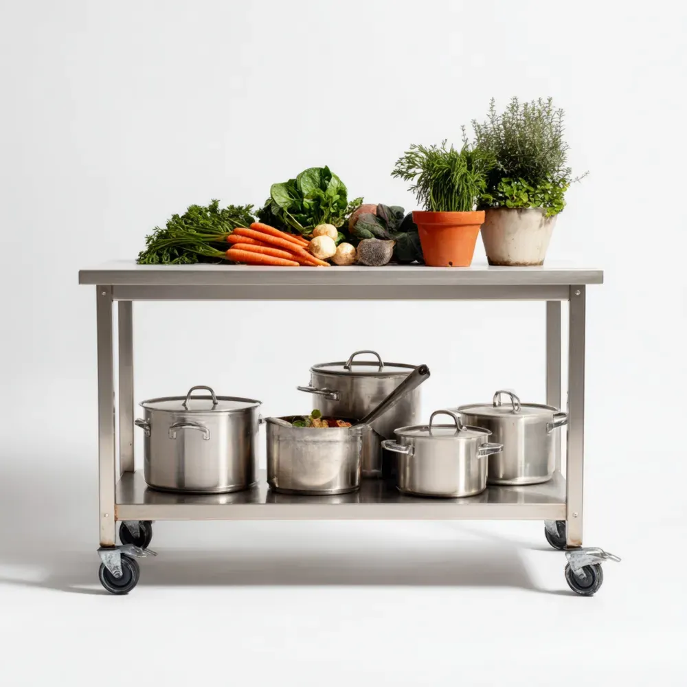 Carro de Cocina Acero Inoxidable 120x60x90 cm - Con Ruedas - Estilo Industrial - Plateado