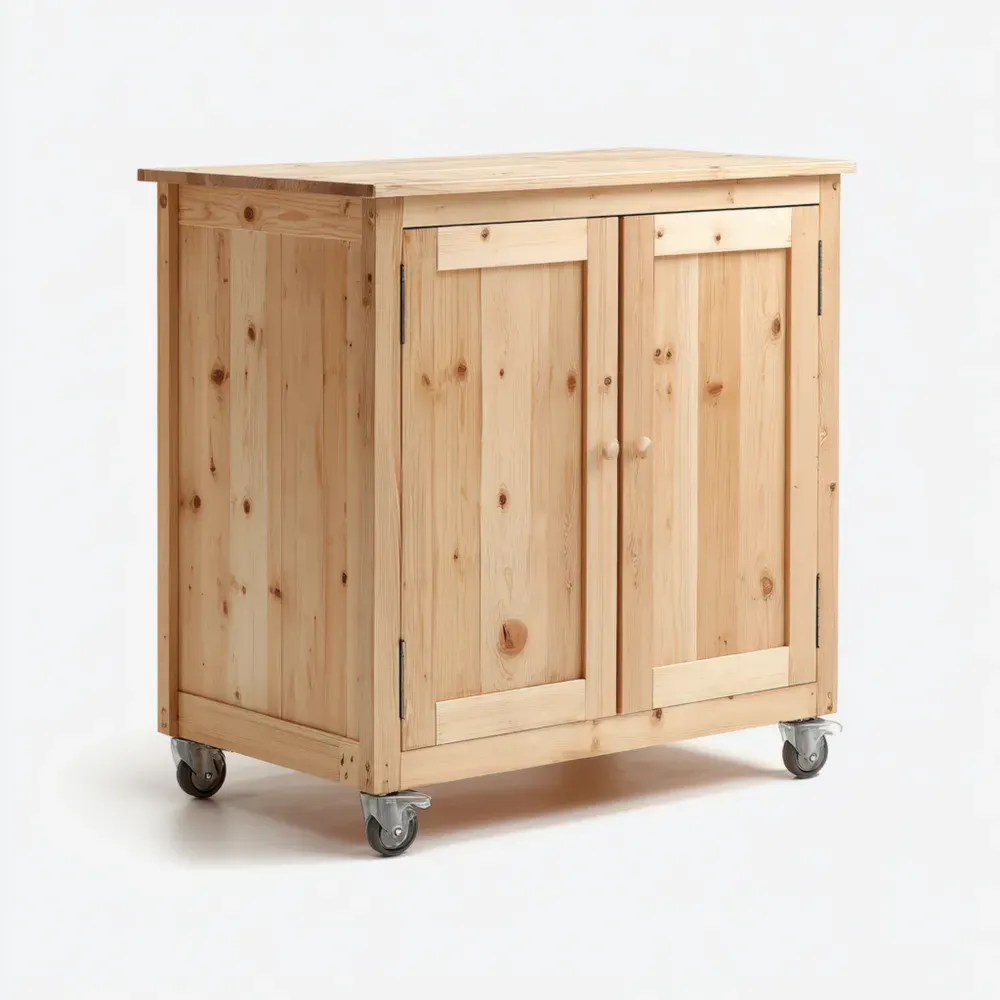 Carro de cocina con puerta de madera 80x45x90 cm - Natural - Estilo funcional