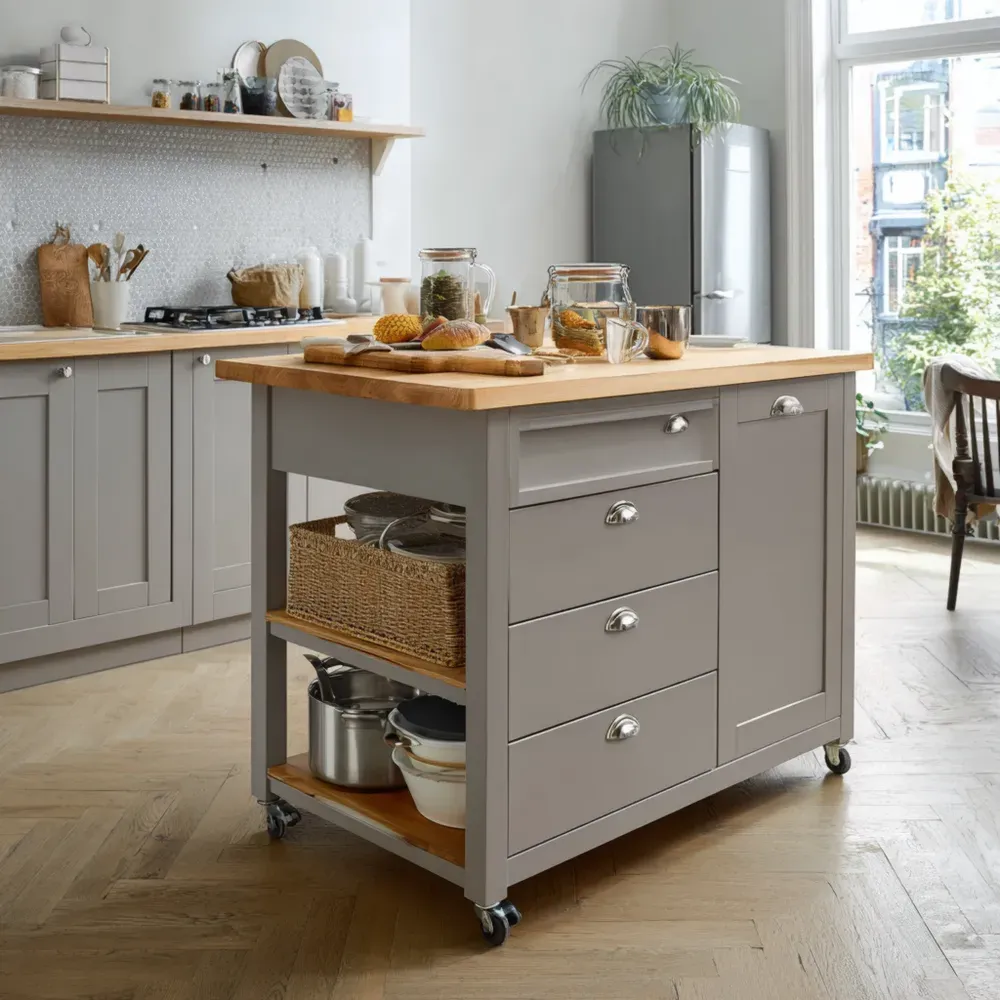 Carro de Cocina y Comedor Madera y Metal 90x60x90 cm - Gris - Rústico