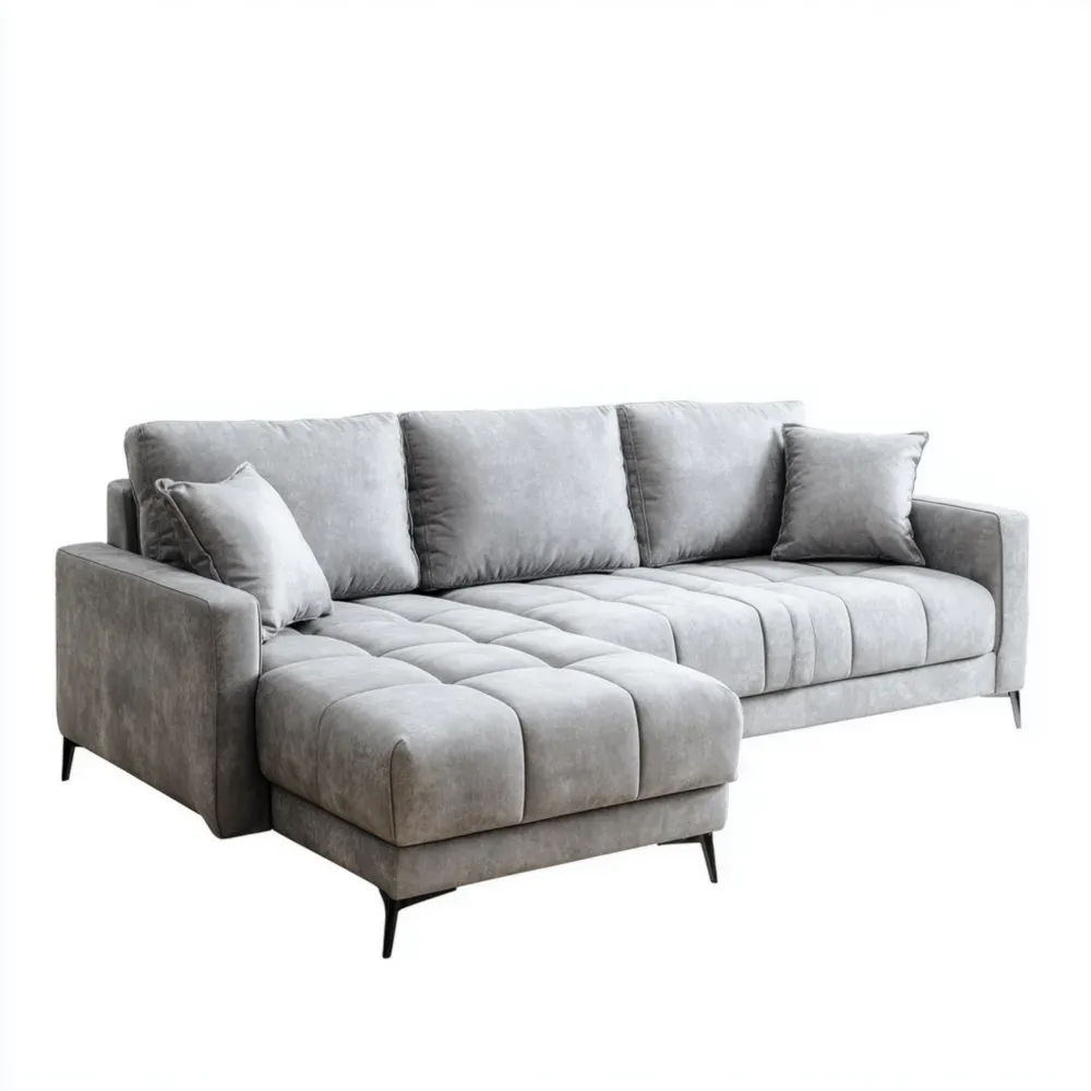 Sofá seccional de tela 300x95x85 cm - Gris Claro - Diseño Moderno