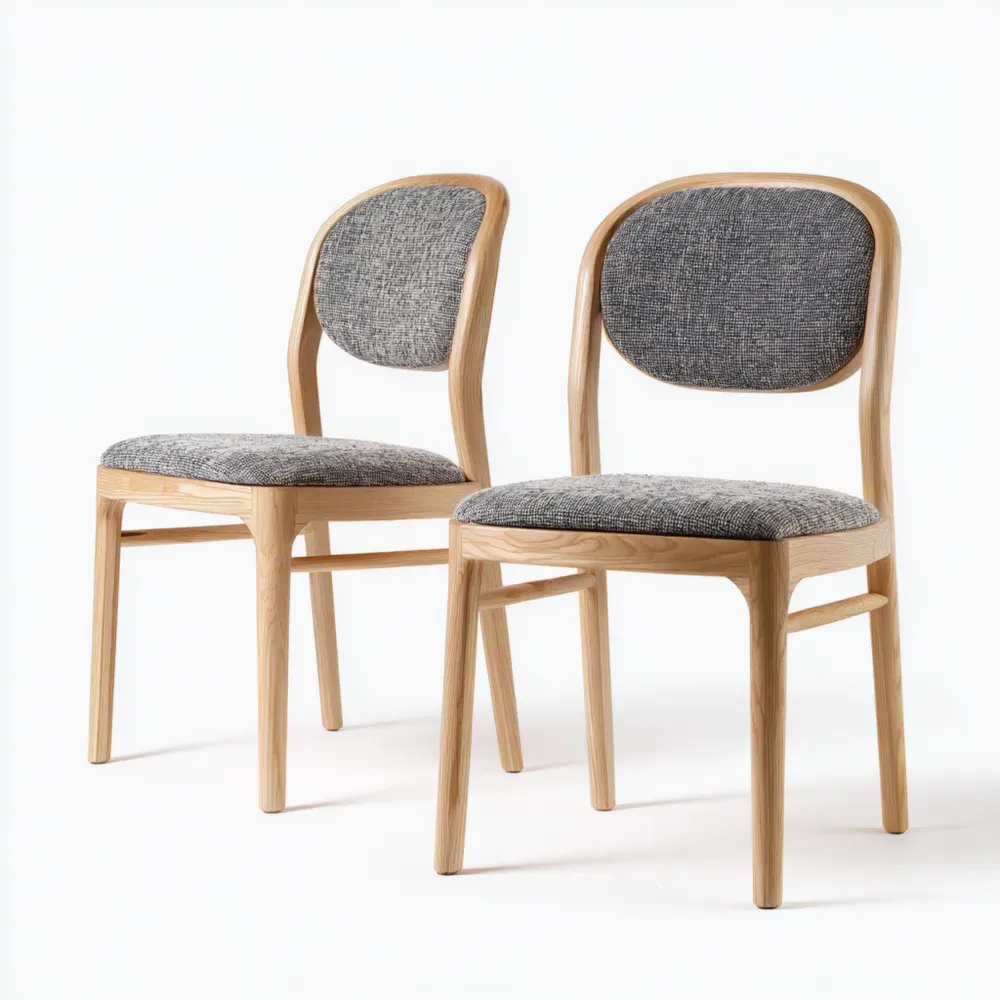 Juego de 2 sillas de comedor de madera 45x50x85 cm tapizadas en tela Gris