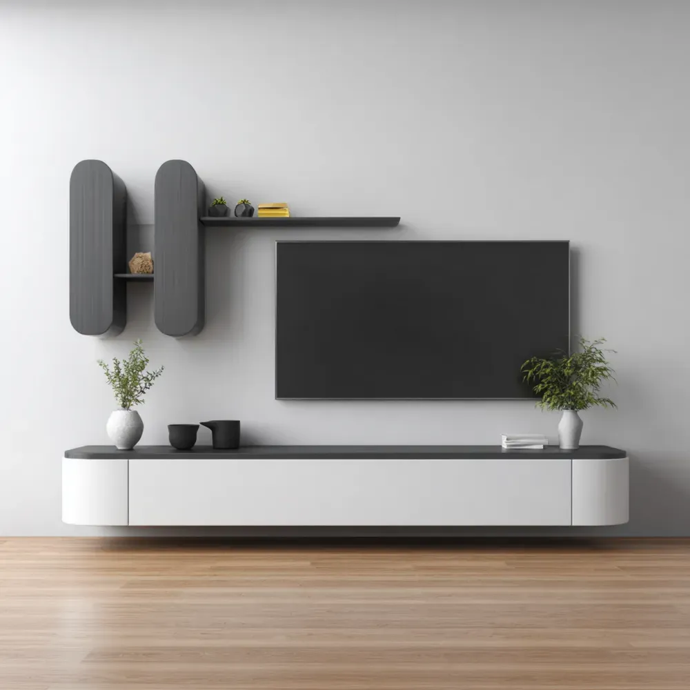 Mueble de TV Montado en Pared 180x30x40 cm - Blanco/Negro - Diseño Moderno