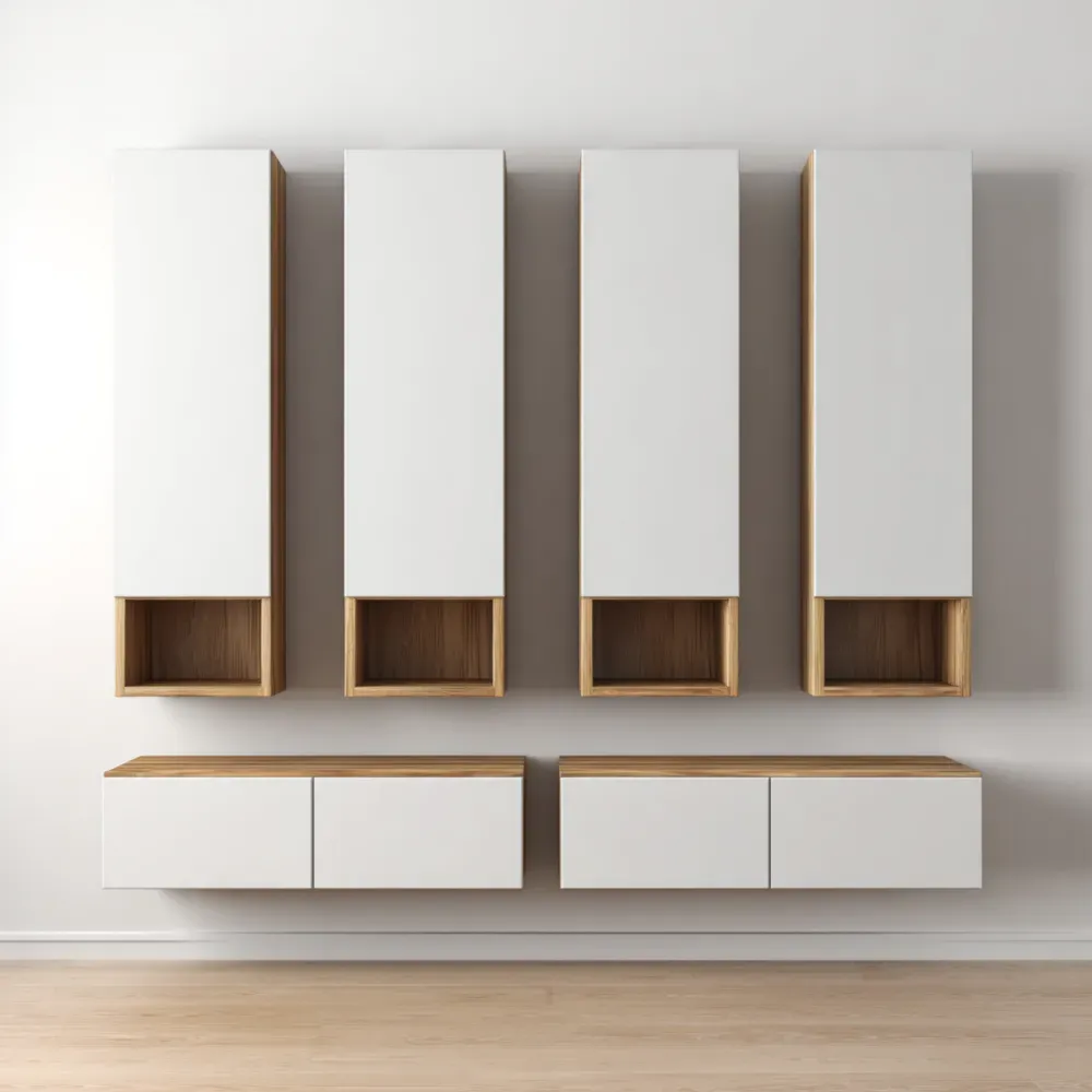 Mueble de TV de Pared 35x30x120 cm Madera y Blanco 6 Piezas – Diseño Moderno