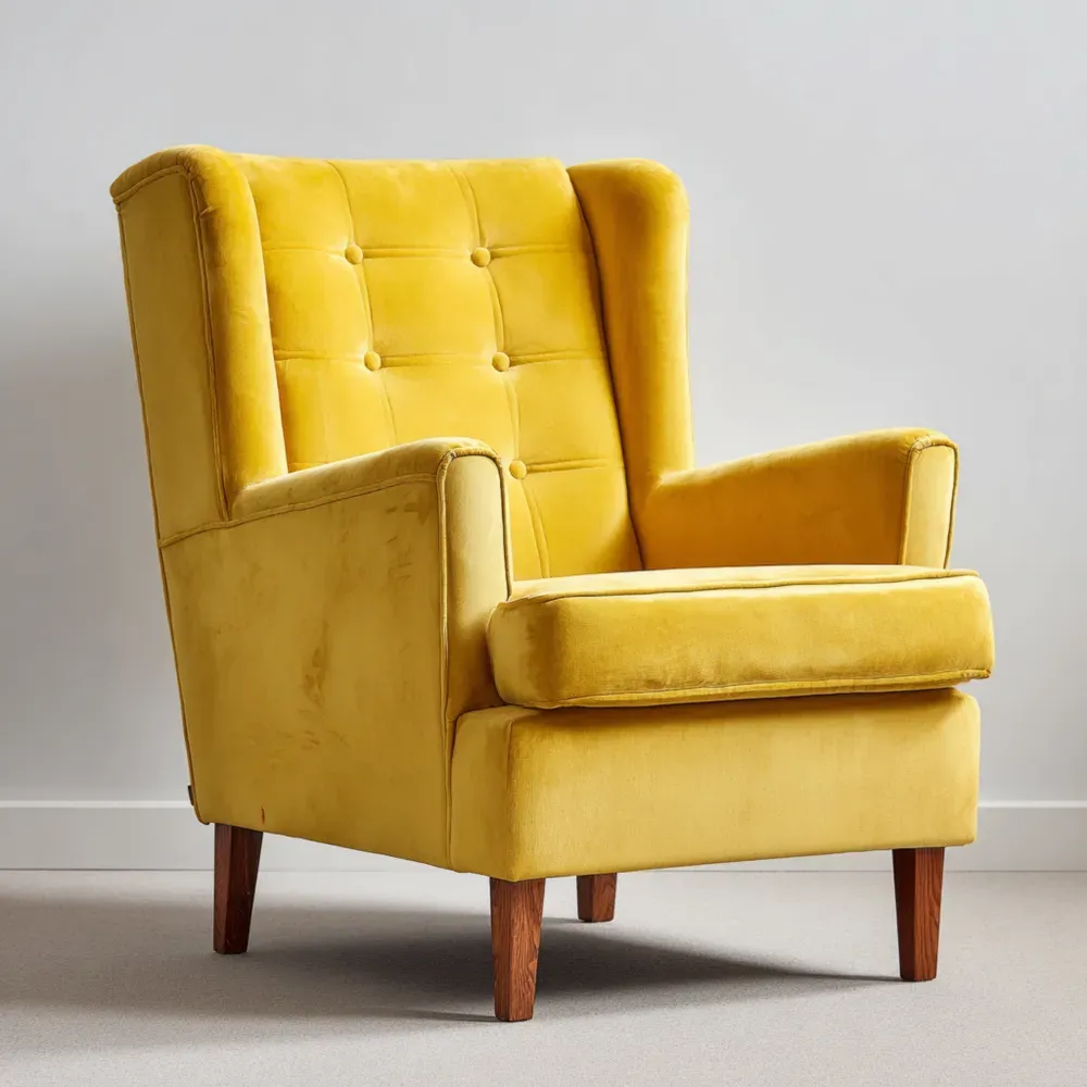 Sillón de Tela Acolchada 80x90x105 cm - Amarillo - Diseño Clásico