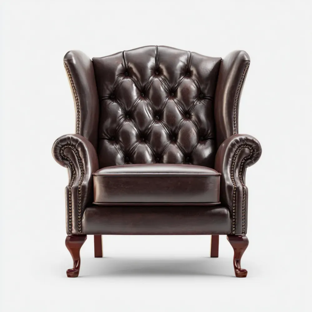 Sillón Clásico de Cuero Marrón 85x90x105 cm Diseño de Orejas