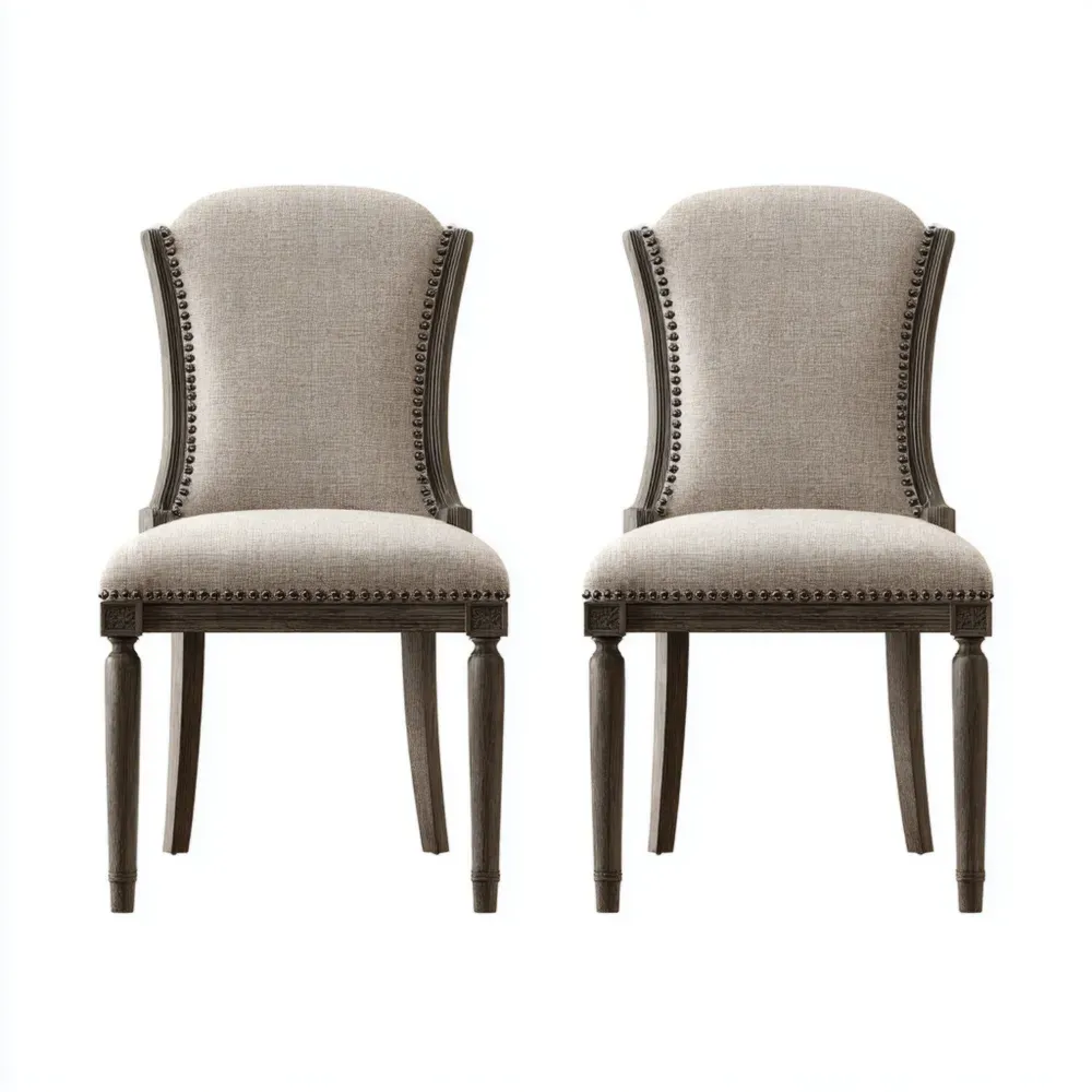Juego de 2 sillas de comedor tapizadas en tela 47x57x97 cm - Beige - Estilo clásico