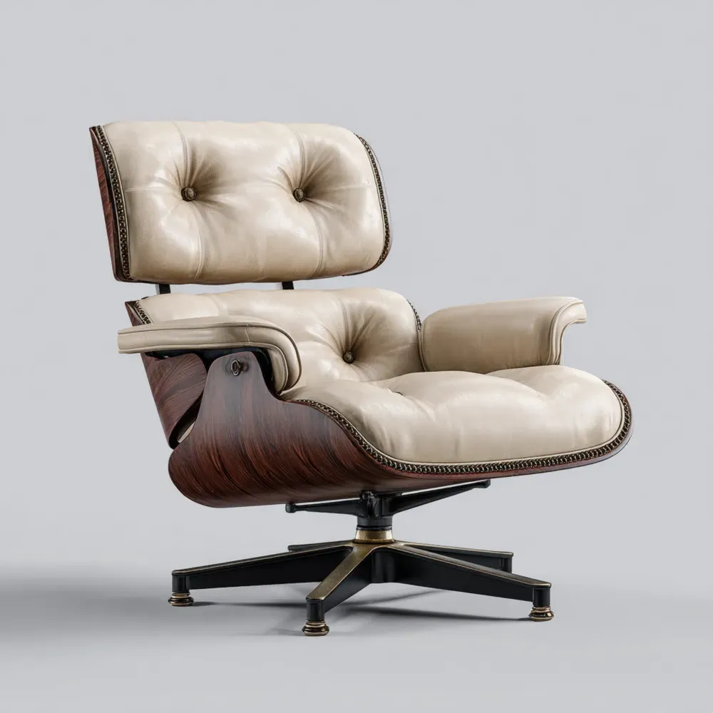 Silla Reclinable Tapizada en Cuero 84x85x91 cm - Crema - Diseño Clásico