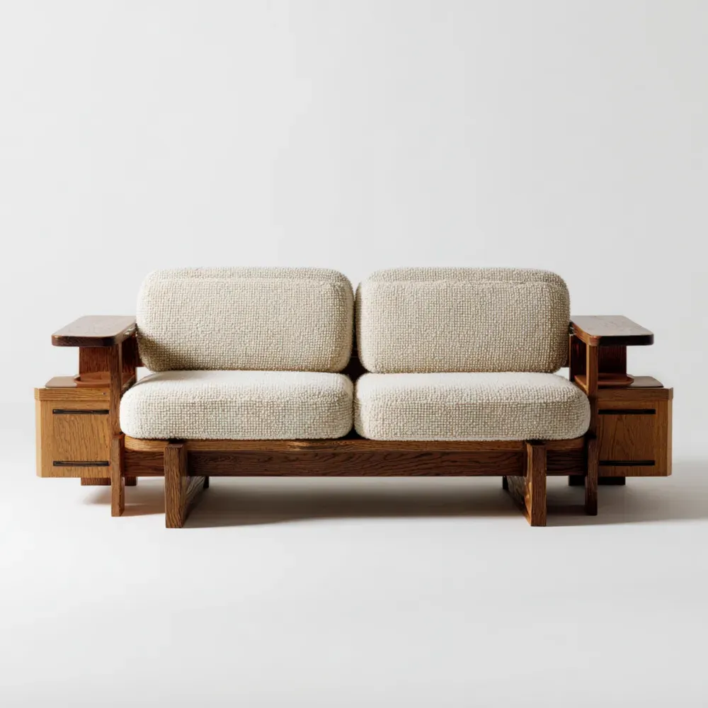 Sofá de madera y tela 180x90x85 cm – Beige – Diseño contemporáneo