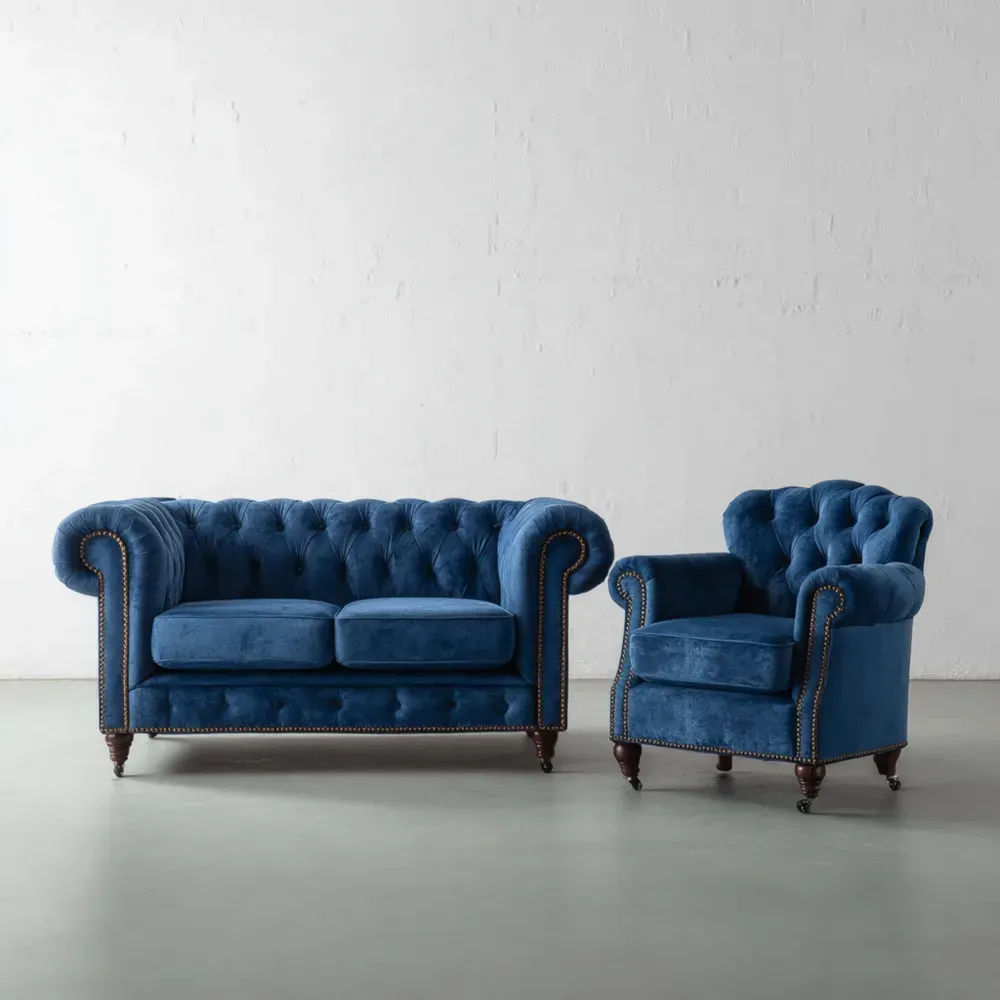 Conjunto de Sofá Clásico Acolchado 160x90x80 cm – Azul – Diseño Elegante