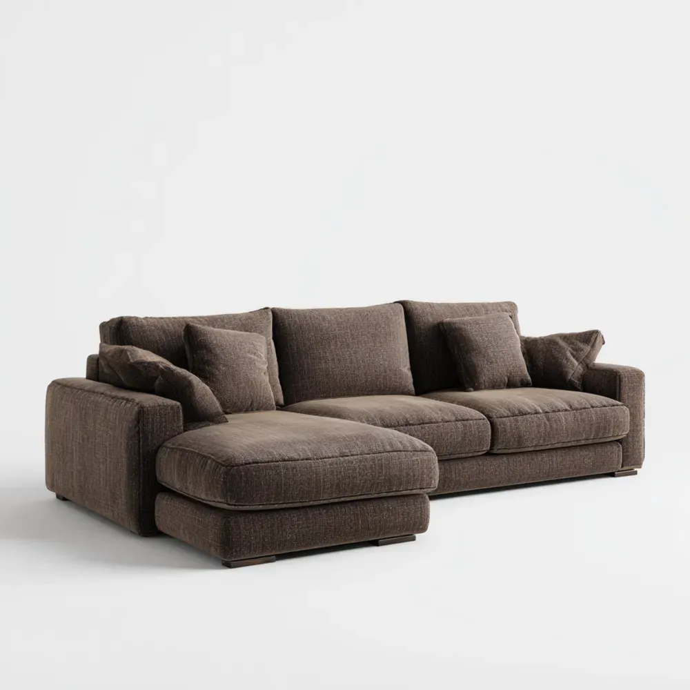 Sofá Seccional Tapizado en Tela 290x160x90 cm – Marrón – Diseño Contemporáneo