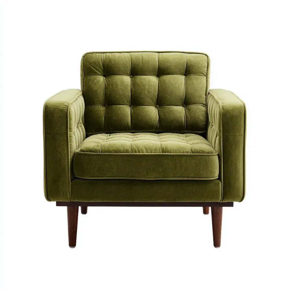 Sillón de terciopelo 75x85x80 cm - Verde Oliva - Diseño Retro
