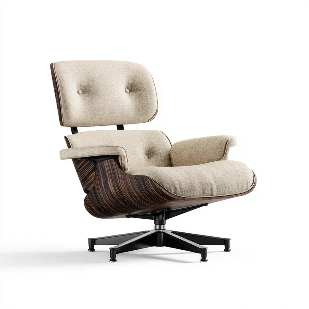 Sillón Reclinable 83x83x91 cm - Madera y Tela Beige - Diseño Icónico