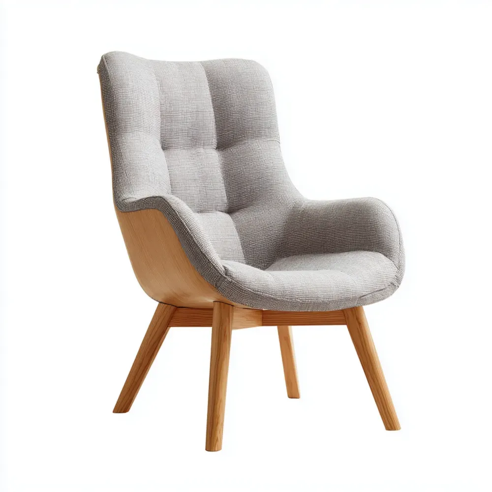 Sillón Tapizado Tela Gris Madera Natural 80x70x100 cm - Diseño Contemporáneo