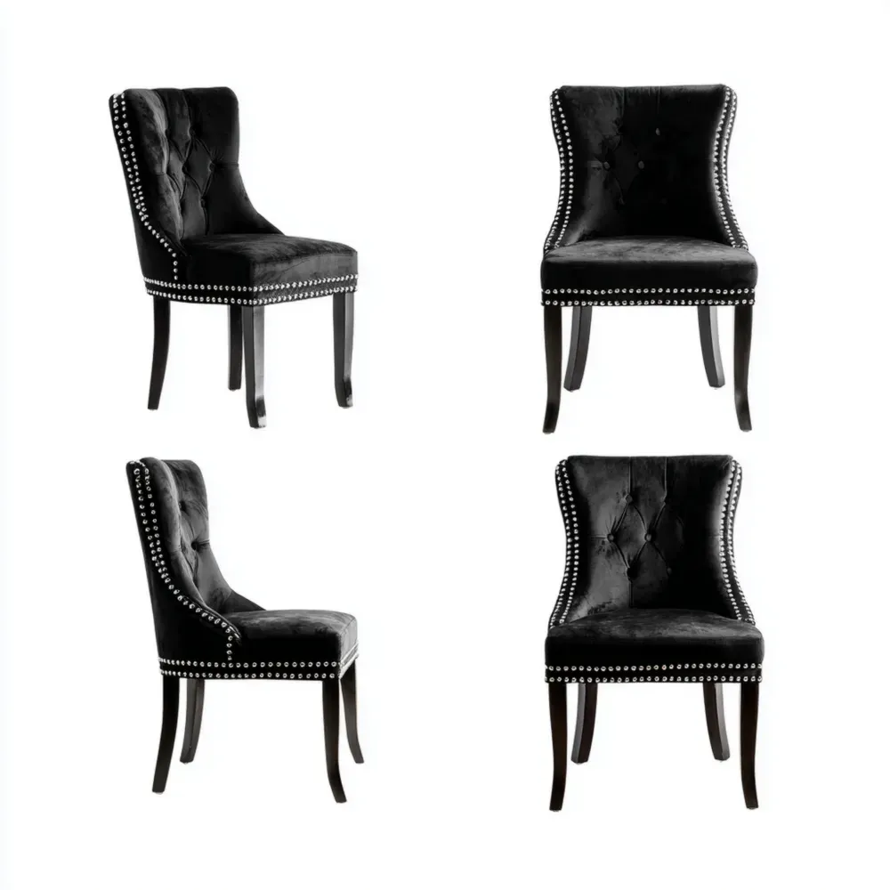 Juego de Sillas de Comedor Acolchadas 50x60x95 cm Terciopelo Negro – Estilo Clásico