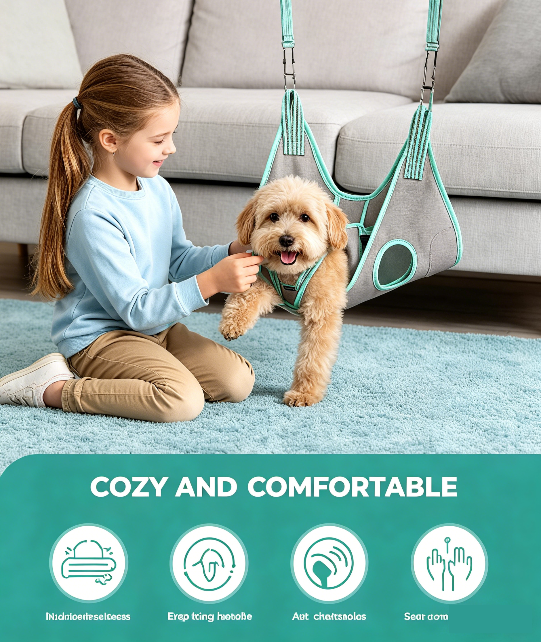 Kkiimatt Dog Grooming Hammock with Nail Grooming Kit - Adjustable Pet Sling for Small Medium Dogs & Cats, Safe & Secure Harness for Nail Trimming, Bathing & Grooming