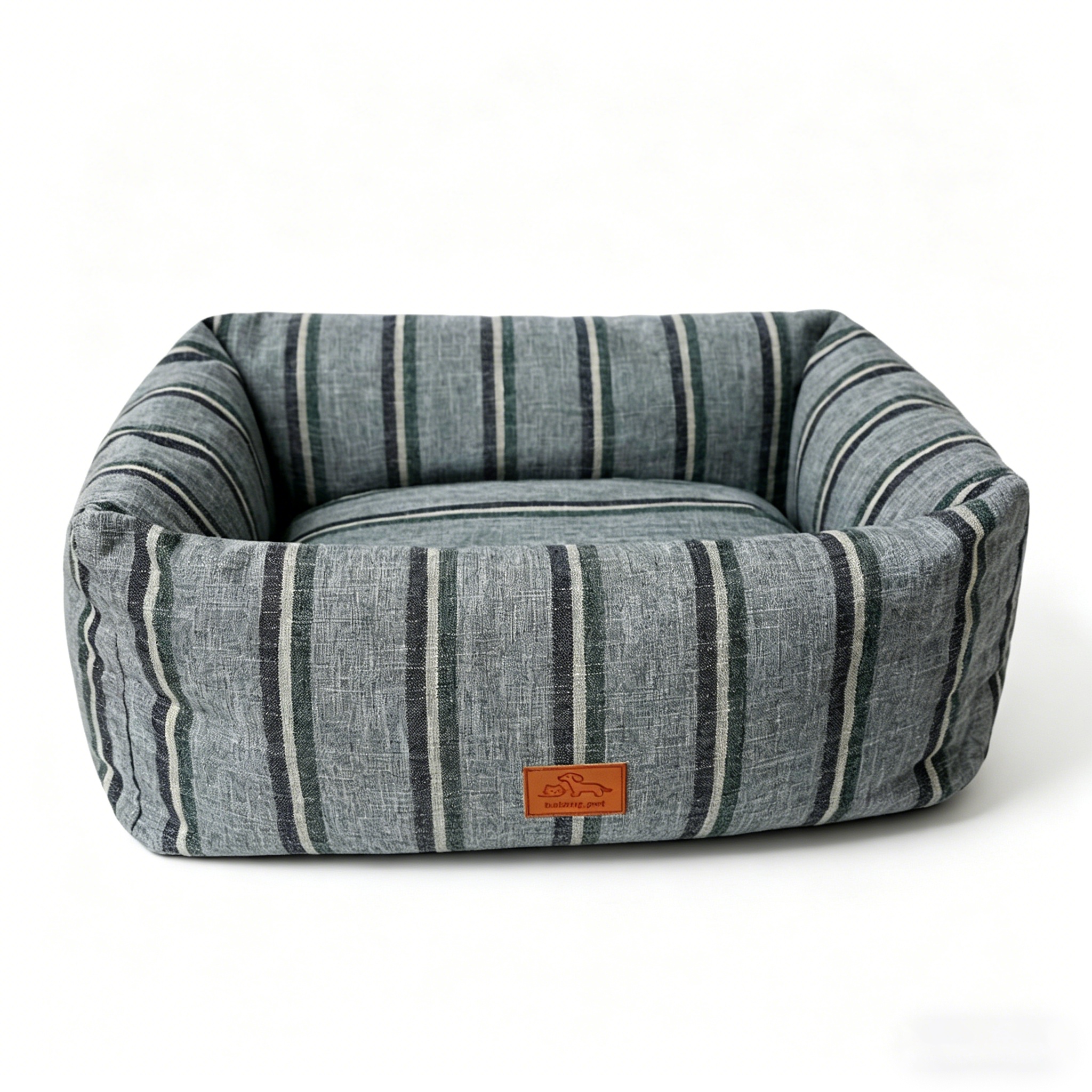 Striped Pet Bed - All-Season, Washable, Cozy Cuddler Bed for Cats & Dogs, Soft Thick Cushion, Durable Linen Fabric, Medium & Large Sizes