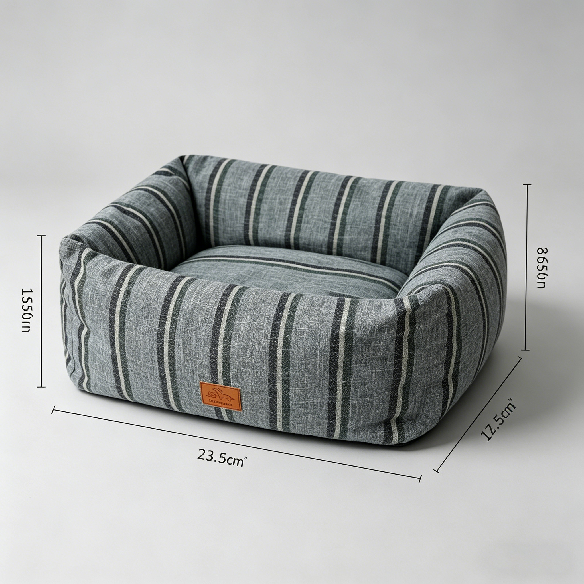 Striped Pet Bed - All-Season, Washable, Cozy Cuddler Bed for Cats & Dogs, Soft Thick Cushion, Durable Linen Fabric, Medium & Large Sizes