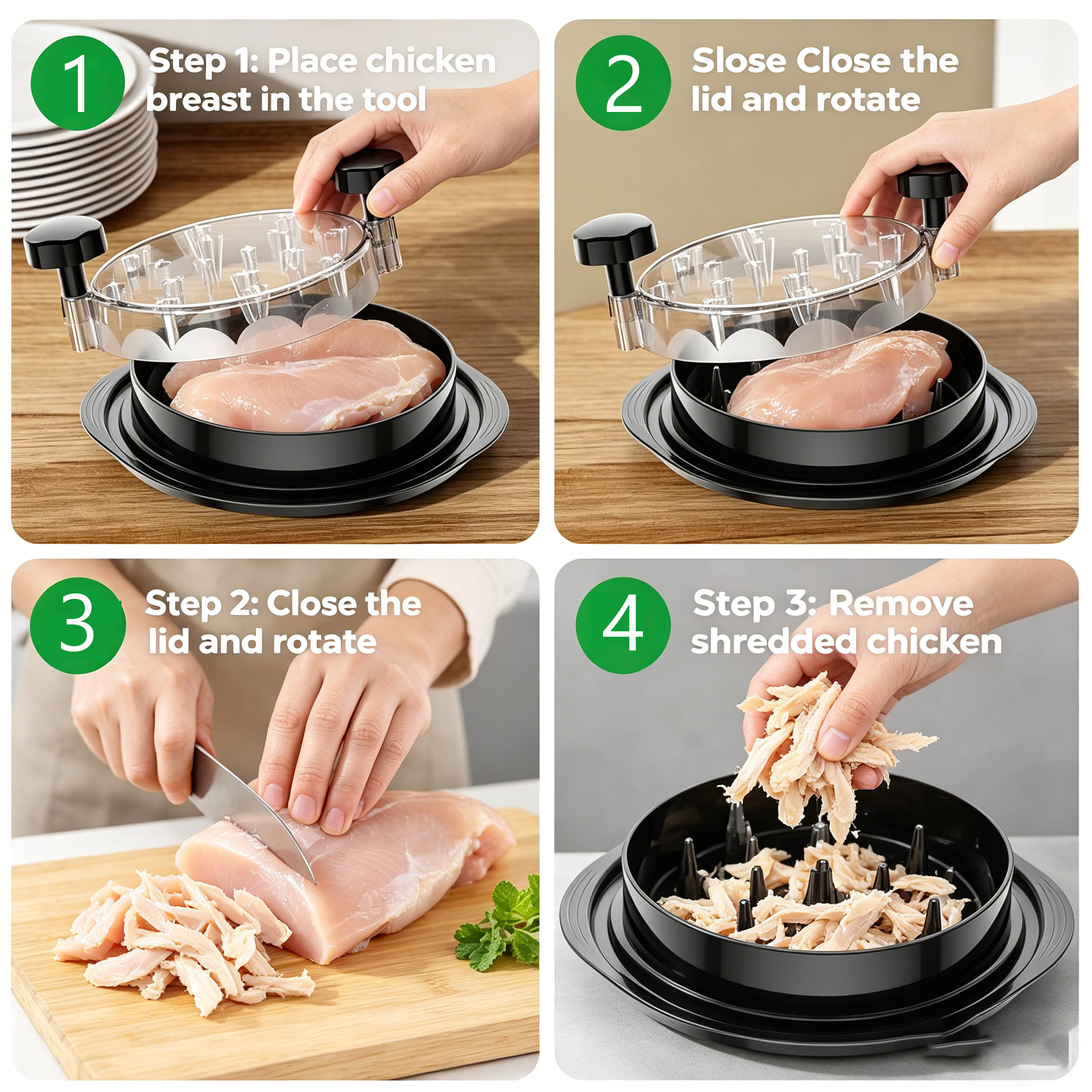 Chicken Shredder Tool - Heavy Duty Meat Shredder with Clear Lid, Ergonomic Handle & Non-Slip Base, Fast & Easy Shredder for Pulled Pork, Turkey, Beef, Dishwasher Safe Kitchen Gadget