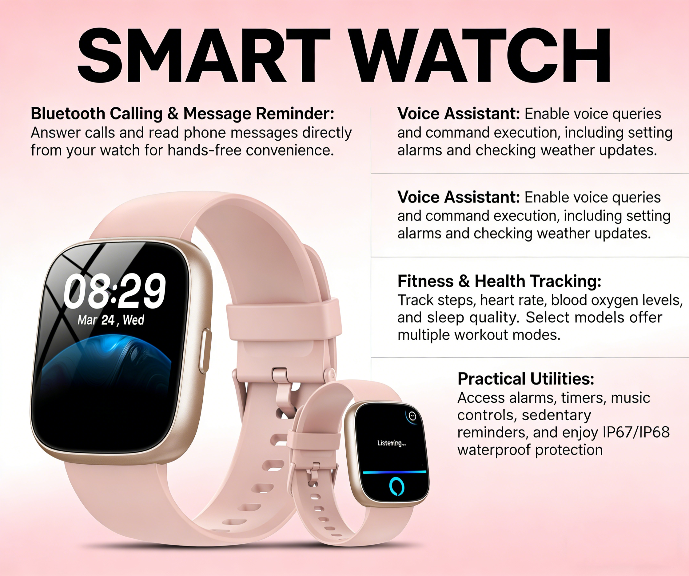 Smart Watch with Alexa Built-in, 1.83" HD Touchscreen Fitness Tracker with Bluetooth Calling, Fitness Watch with Heart Rate/Sleep Monitor/120+ Sports, IP68 Waterproof Smartwatch for Android iOS