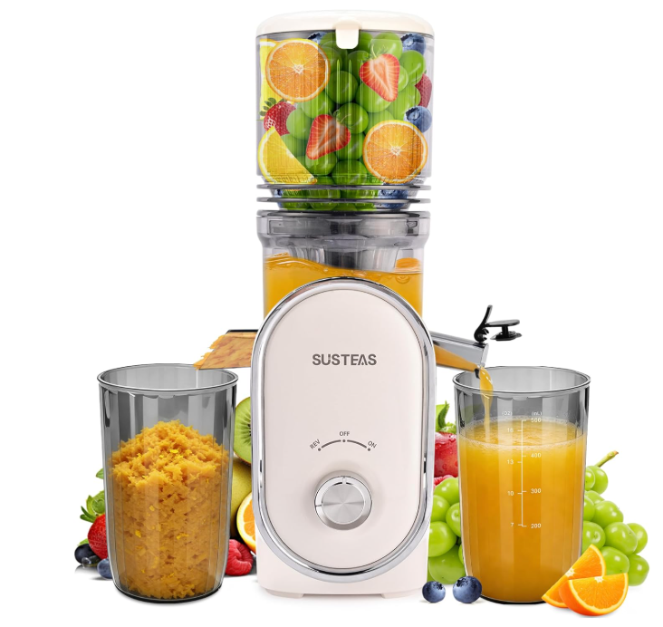 SUSTEAS Cold Press Juicer, 5.3" Feed Chute Slow Masticating Machines with 300W, Fit Whole Fruits & Vegetables, High Juice Yield, Easy to Clean