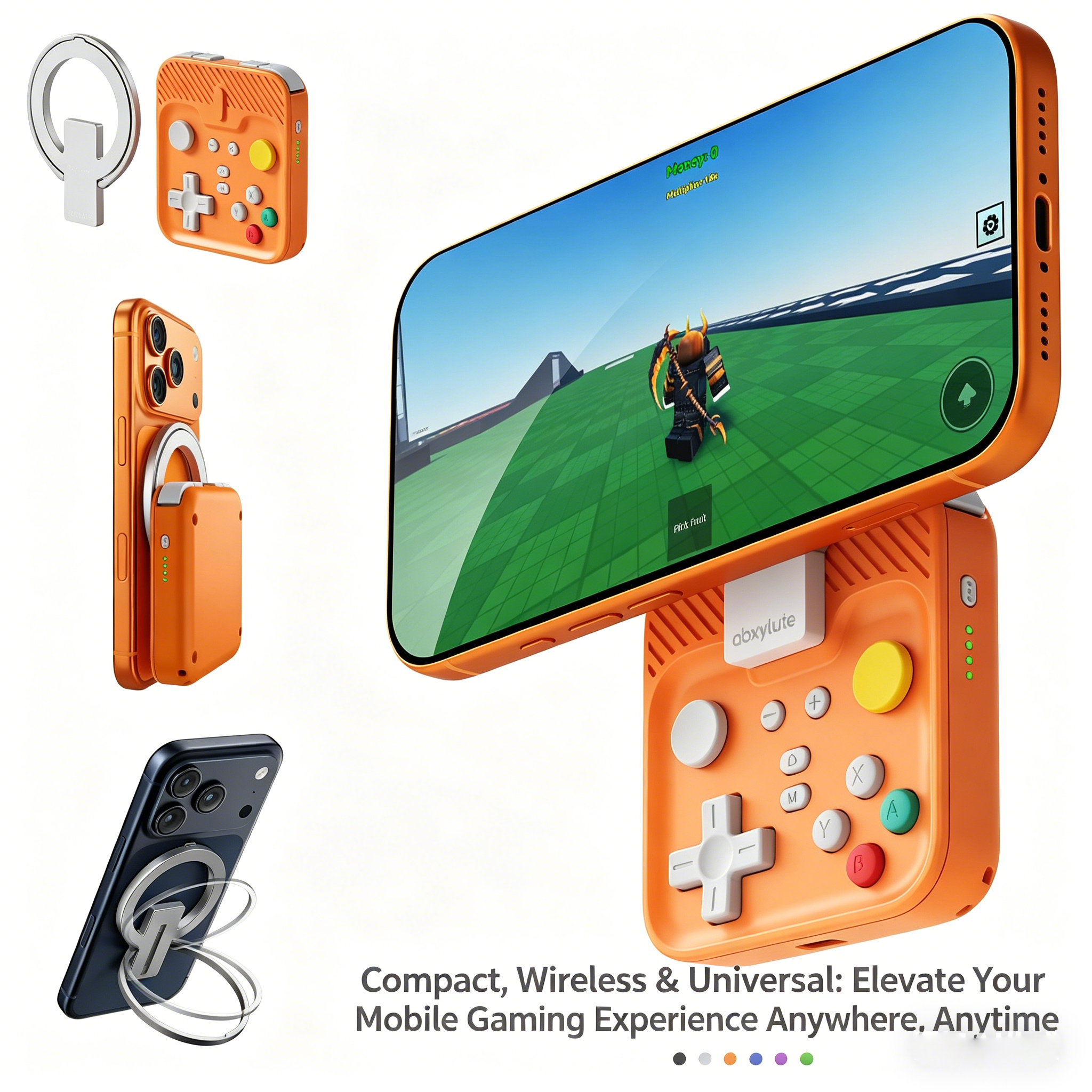 M4 Magnetic Snap-On Mobile Gaming Controller | Portable Bluetooth Gamepad for Android, iPhone, Switch, Dual Joystick Turbo with Stand, Black Translucent