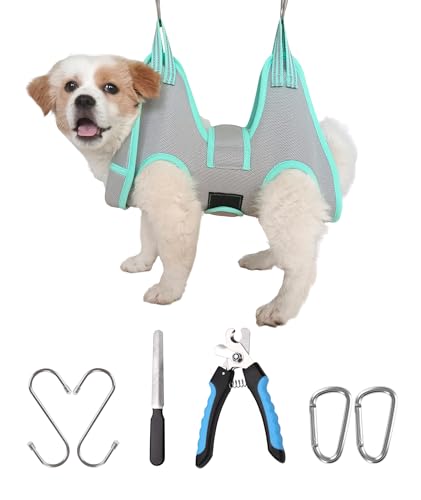Kkiimatt Dog Grooming Hammock with Nail Grooming Kit - Adjustable Pet Sling for Small Medium Dogs & Cats, Safe & Secure Harness for Nail Trimming, Bathing & Grooming