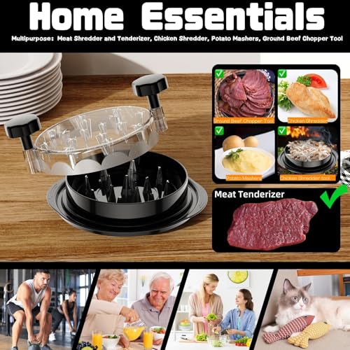 Chicken Shredder Tool - Heavy Duty Meat Shredder with Clear Lid, Ergonomic Handle & Non-Slip Base, Fast & Easy Shredder for Pulled Pork, Turkey, Beef, Dishwasher Safe Kitchen Gadget