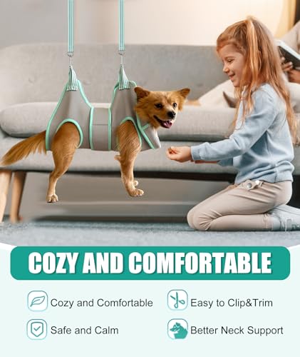 Kkiimatt Dog Grooming Hammock with Nail Grooming Kit - Adjustable Pet Sling for Small Medium Dogs & Cats, Safe & Secure Harness for Nail Trimming, Bathing & Grooming