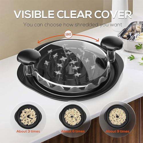 Chicken Shredder Tool - Heavy Duty Meat Shredder with Clear Lid, Ergonomic Handle & Non-Slip Base, Fast & Easy Shredder for Pulled Pork, Turkey, Beef, Dishwasher Safe Kitchen Gadget