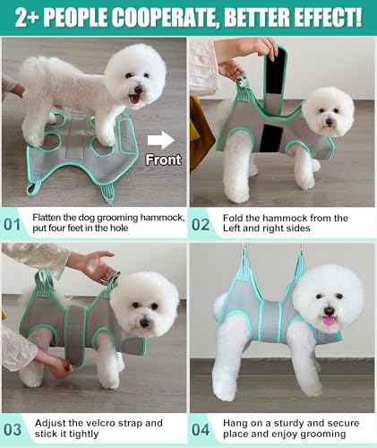 Kkiimatt Dog Grooming Hammock with Nail Grooming Kit - Adjustable Pet Sling for Small Medium Dogs & Cats, Safe & Secure Harness for Nail Trimming, Bathing & Grooming