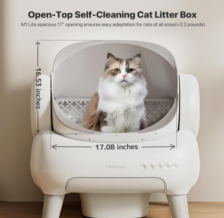 Neakasa M1 Plus Lite Open-Top Self Cleaning Cat Litter Box, Automatic Cat Litter Box with APP Control, Upgraded Safety Protection, Odor Control, Includes 1 Roll Waste Bag