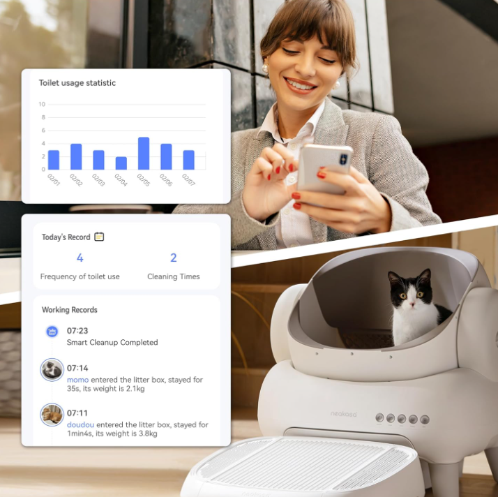 Neakasa M1 Plus Lite Open-Top Self Cleaning Cat Litter Box, Automatic Cat Litter Box with APP Control, Upgraded Safety Protection, Odor Control, Includes 1 Roll Waste Bag